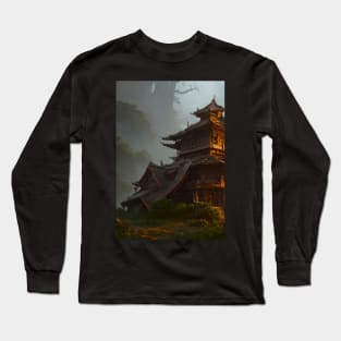 Surreal Magical Asian Tower in Beautiful Landscape and Trees by the Mountains Long Sleeve T-Shirt